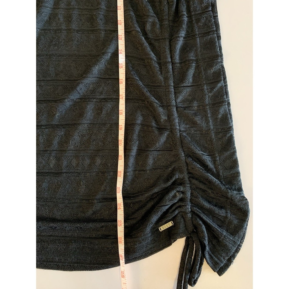Roxy Open Knit Top Black Lace Coverup M Pointel Knit Ruched Hooded Striped Top - Picture 5 of 5